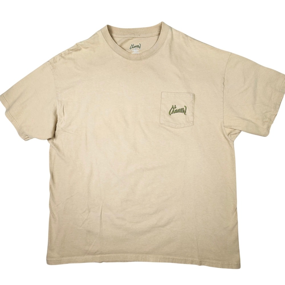 Al Agnew Fishing Graphic T Shirt  Mens 2XL Tan Outdoors Angler Y2K‎ 90s VTG